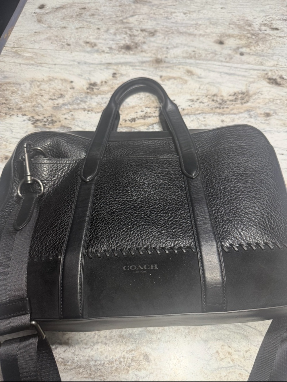 Coach Black Leather Weekend/Travel Briefcase with Detachable Strap
